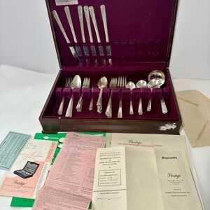Vintage Prestige Silver Plate Flatware Set w Case 41 Pc Bordeaux 1948